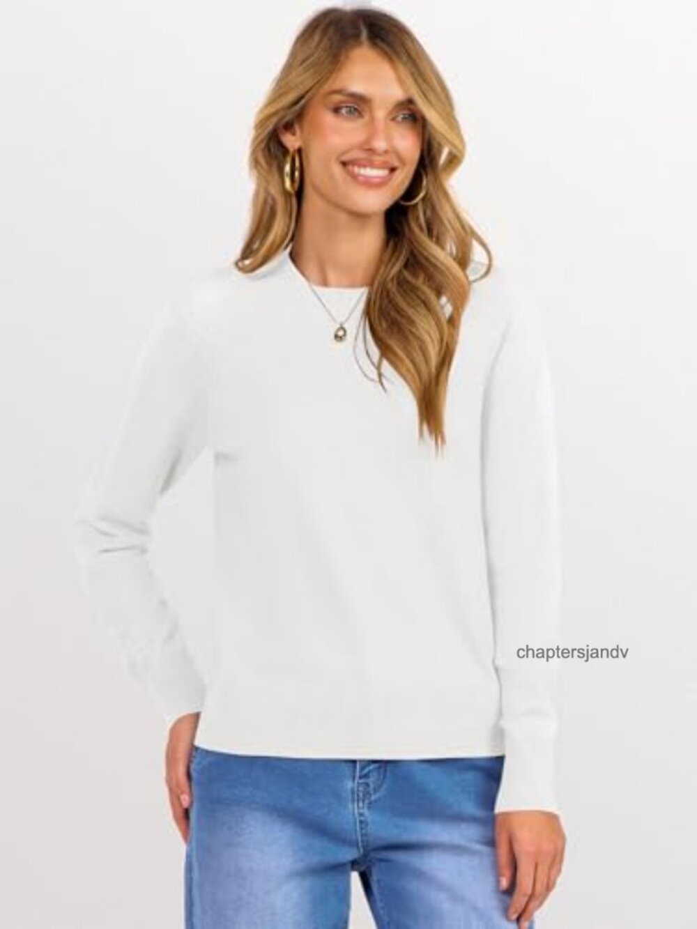 Women's Long Sleeve Crew Neck Lightweight Knit Sweater Top Casual - Picture 3 of 6